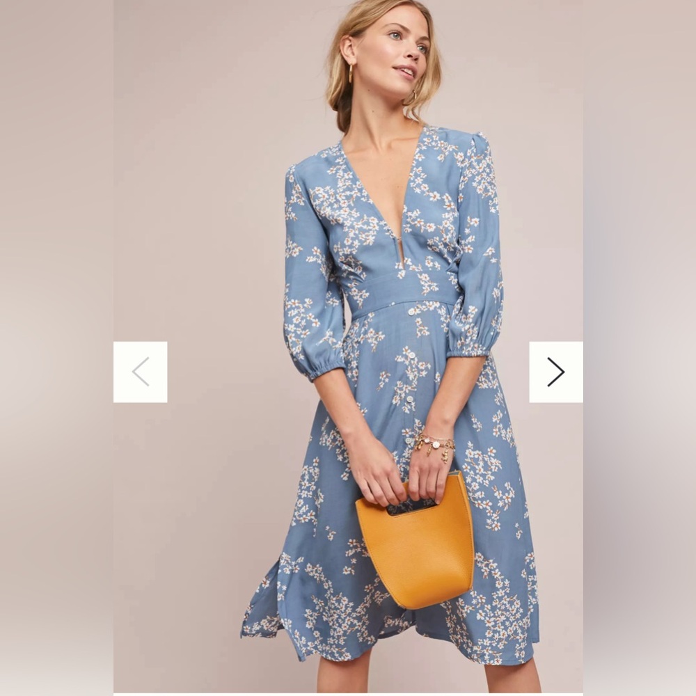Faithfull The Brand Floral Blue Midi Dress